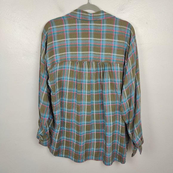 Anthropologie Green and Blue Plaid Button Down Shirt - Picture 5 of 8